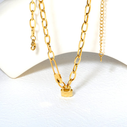 Wholesale 18K Gold Plated Paperclip Chain Lock Pendant Necklace Industrial Hardware Vintage