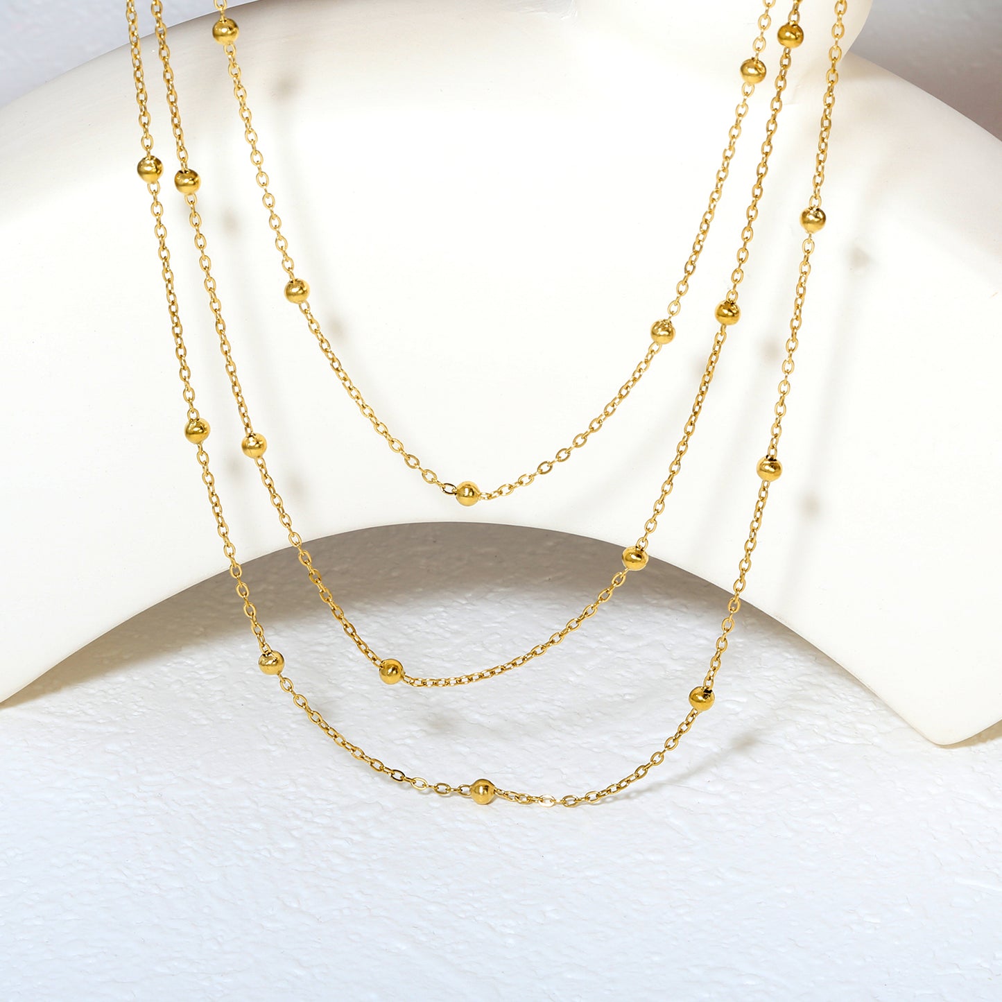 Wholesale 18K Gold Plated Multi-Strand Bead Accent Necklace Layered Design Minimalist Luxury