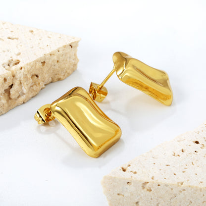 Golden Convex Rectangle Stud Earrings Jewelry Suppliers