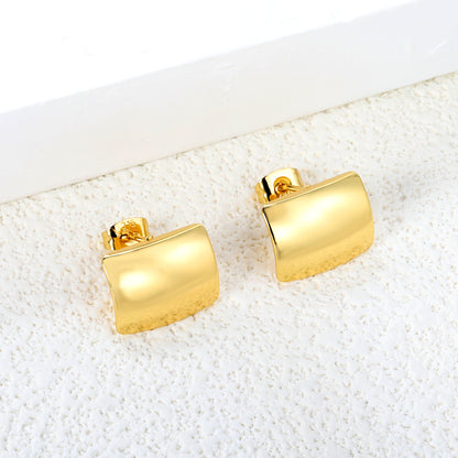 Golden Curved Rectangle Stud Earrings Jewelry Suppliers