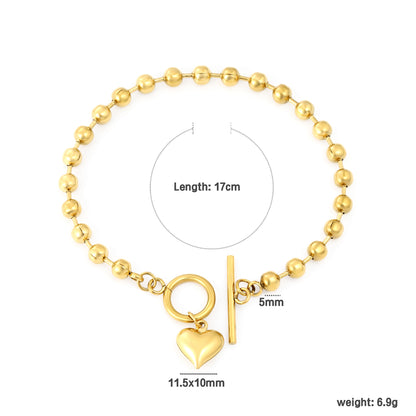 Wholesale 18K Gold Plated Beaded Chain Bracelet Heart OT Clasp Interactive Adjustable Modern Luxury