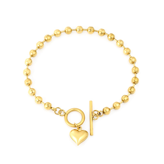 Wholesale 18K Gold Plated Beaded Chain Bracelet Heart OT Clasp Interactive Adjustable Modern Luxury