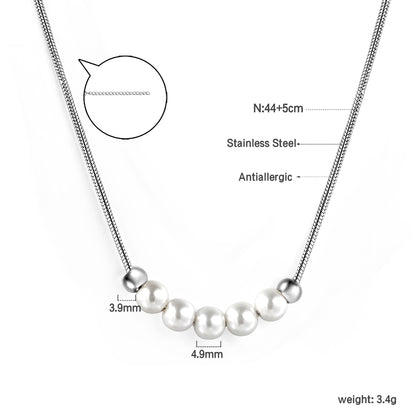 Wholesale Stainless Steel 5 White Pearls 2 Steel Beads Necklace