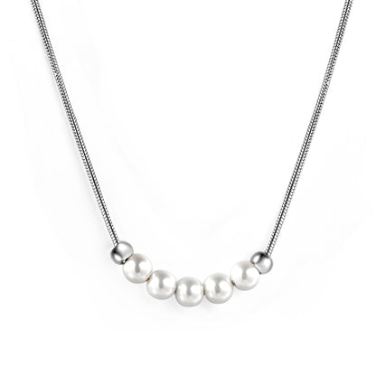 Wholesale Stainless Steel 5 White Pearls 2 Steel Beads Necklace