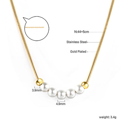 Wholesale Stainless Steel 5 White Pearls 2 Steel Beads Necklace
