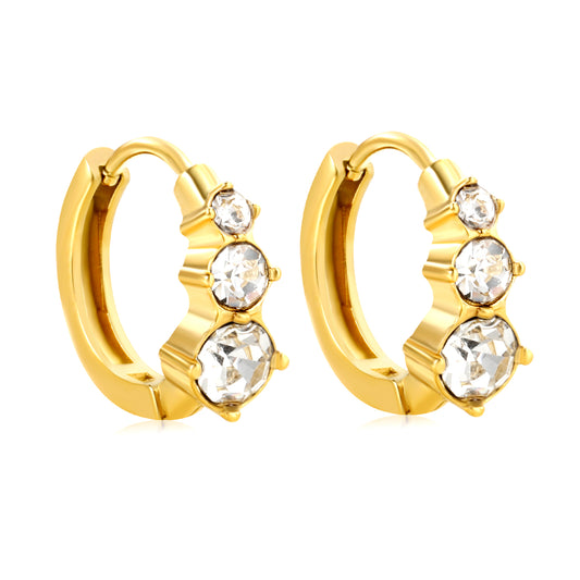 Bulk 18K Gold Plated Asymmetrical Round Zircon Hoop Earrings