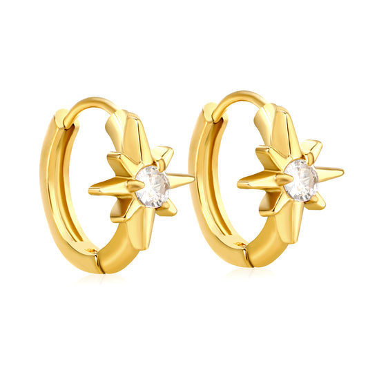 Wholesale Stainless Steel Luxe Octagram Zircon Hoop Earrings