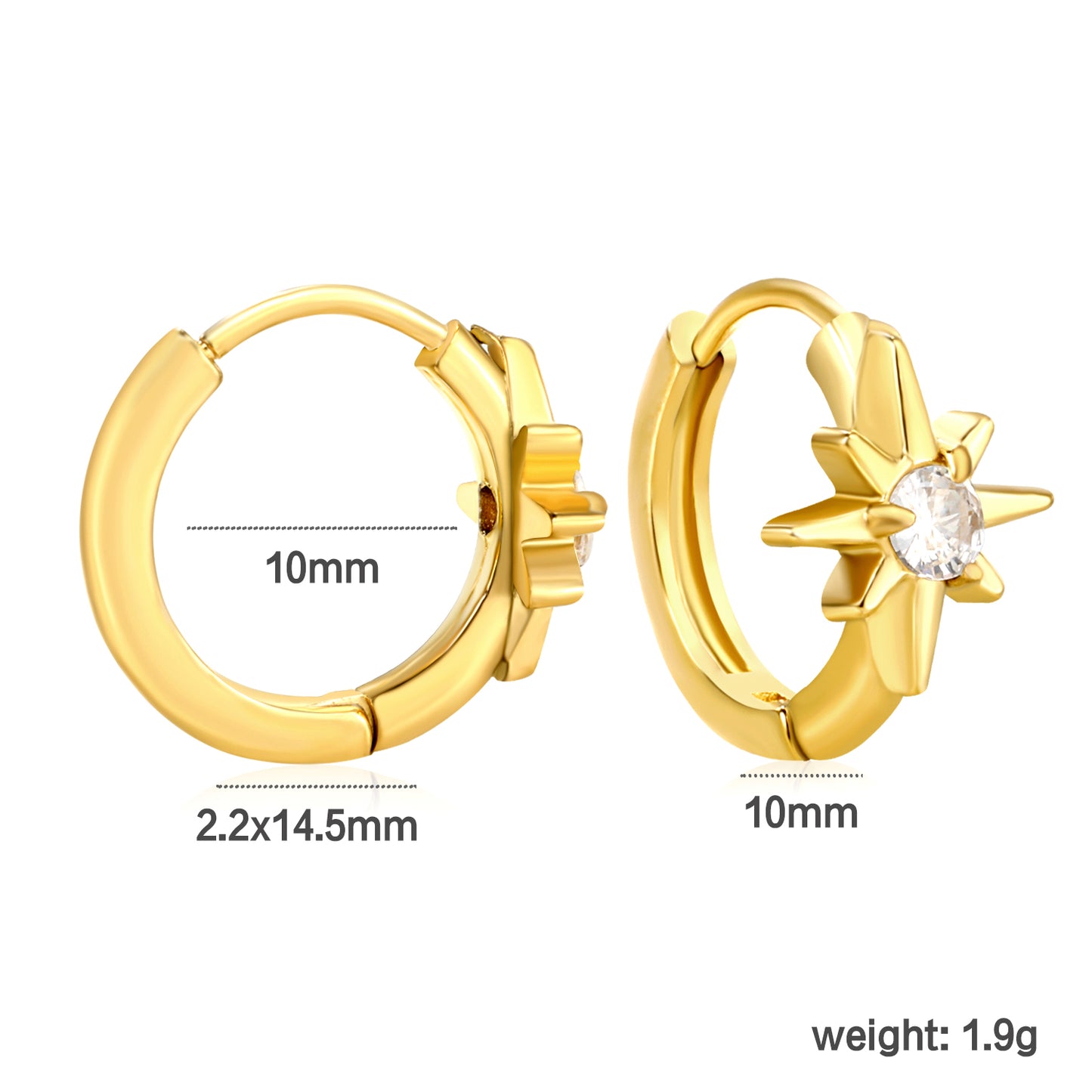 Wholesale Stainless Steel Luxe Octagram Zircon Hoop Earrings