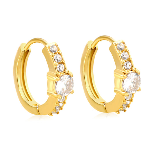 Bulk 18K Gold Plated Classic Round Zircon Hoop Earrings