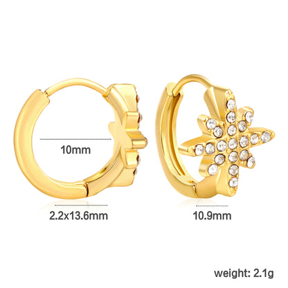 Bulk 18K Gold Plated Celestial Octagram Crystal Hoop Earrings