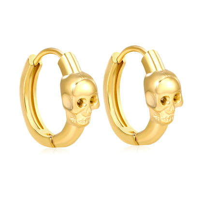 Wholesale Stainless Steel 18K Gold Plated Skull Glossy Stud Earrings