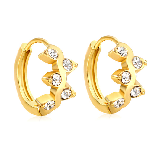Wholesale Stainless Steel Botanical Vine Crystal Hoop Earrings