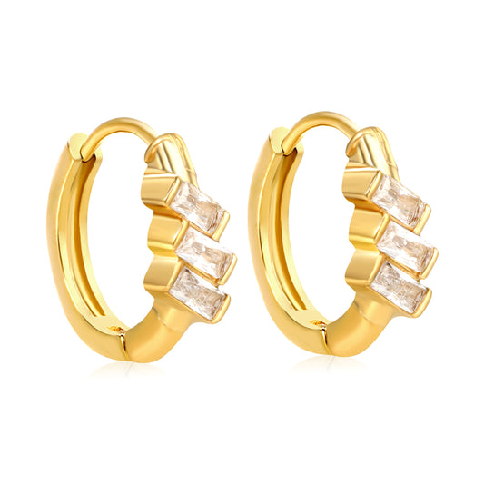 Bulk 18K Gold Plated Asymmetrical Square Zircon Hoop Earrings