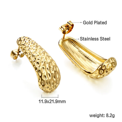 Wholesale 18K Gold J-Shaped Pitted Stud Modern Earrings