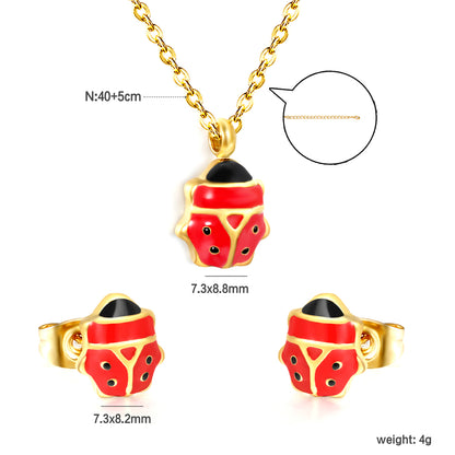 Stainless Steel Gold-Plated Seven-Star Ladybug Set & Cross Chain + Round Tag Jewelry Supplier