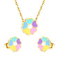 Stainless Steel Gold-Plated Colorful Flower Set & Cross Chain + Round Tag Jewelry Supplier