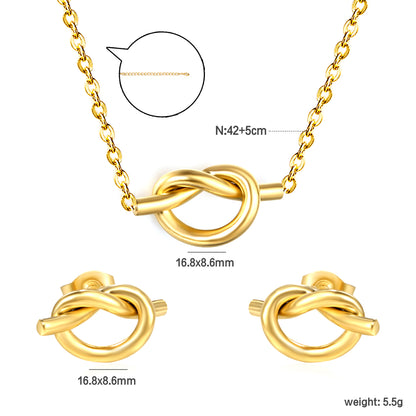 Stainless Steel Gold Knotted Set & Cross Chain + Round Tag Jewelry Supplier
