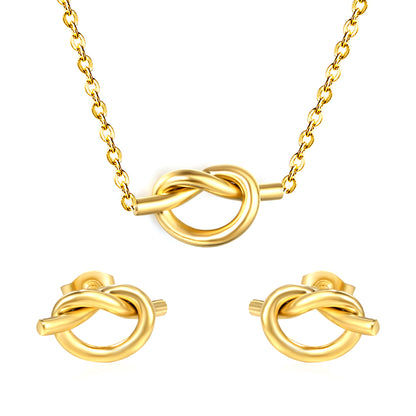Stainless Steel Gold Knotted Set & Cross Chain + Round Tag Jewelry Supplier