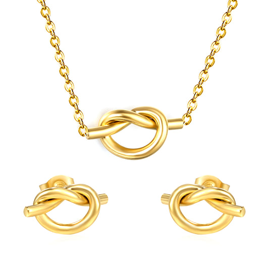 Stainless Steel Gold Knotted Set & Cross Chain + Round Tag Jewelry Supplier