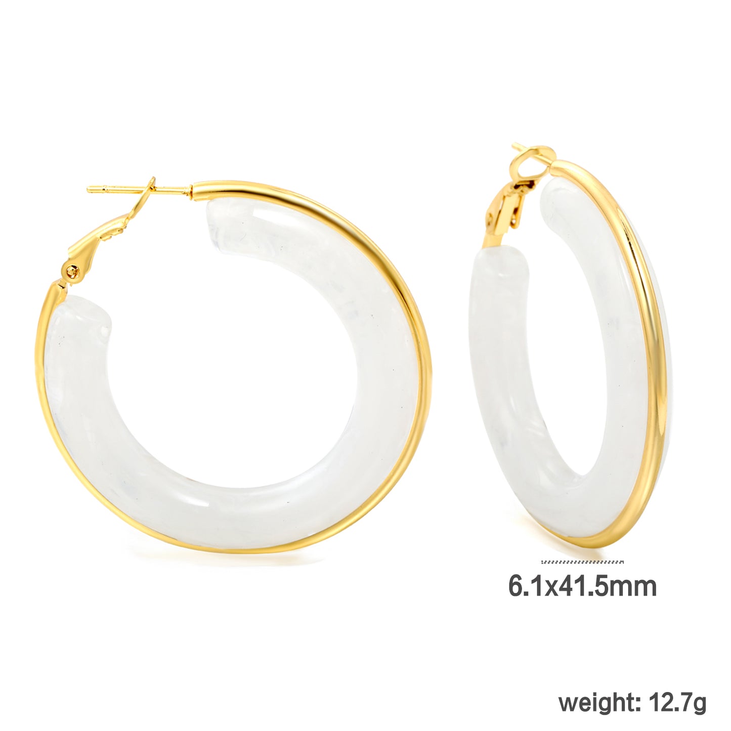 Wholesale 18K Gold - rimmed White Resin Hoop Earrings Bulk