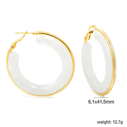 Wholesale 18K Gold - rimmed White Resin Hoop Earrings Bulk
