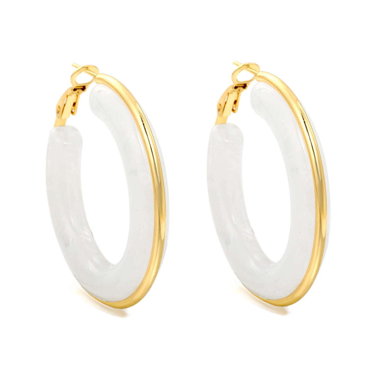 Wholesale 18K Gold - rimmed White Resin Hoop Earrings Bulk