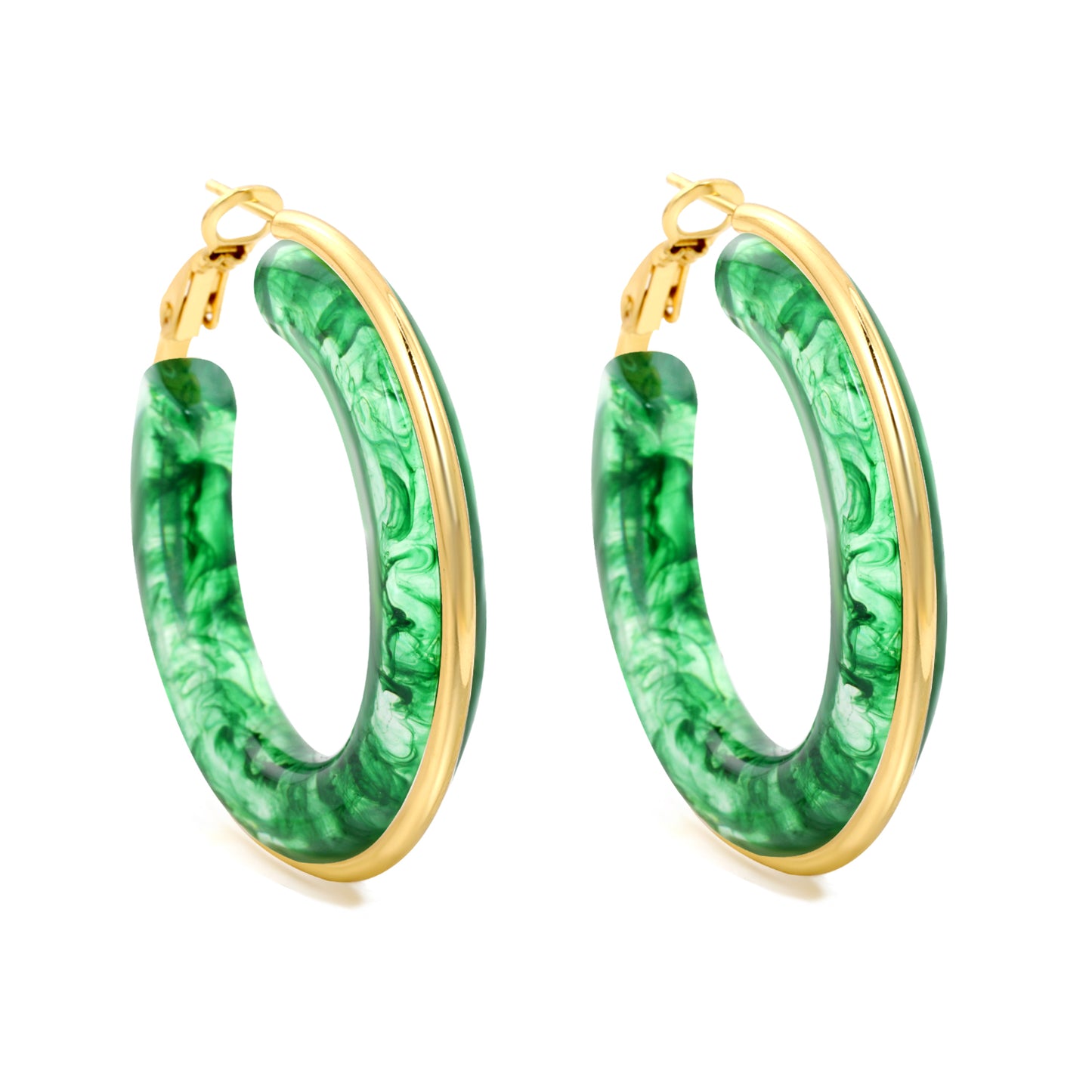 Wholesale 18K Gold - rimmed White Resin Hoop Earrings Bulk