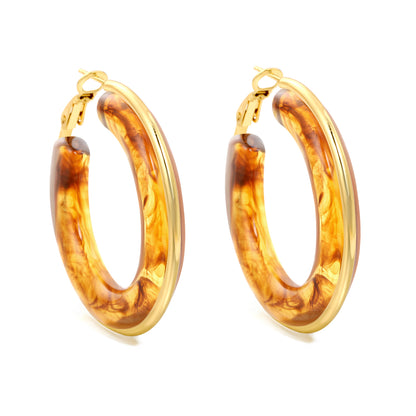 Wholesale 18K Gold - rimmed White Resin Hoop Earrings Bulk