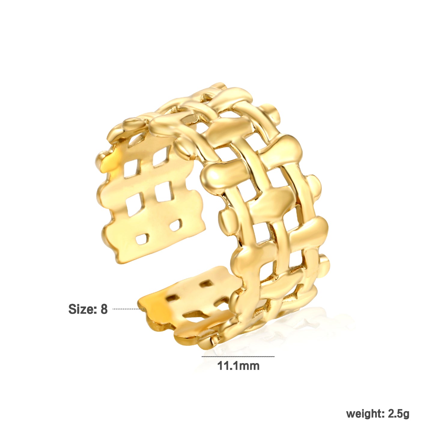 Wholesale Chain Link Industrial Style 18K Gold Stainless Steel Ring