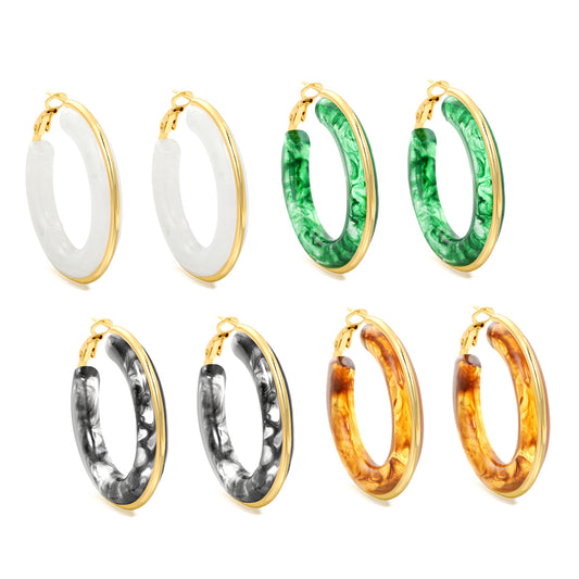 Wholesale 18K Gold - rimmed White Resin Hoop Earrings Bulk