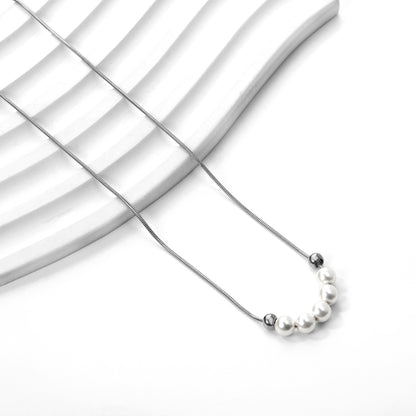 Wholesale Stainless Steel 5 White Pearls 2 Steel Beads Necklace