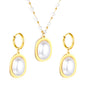 Stainless Steel Gold Pearl Necklace & Earrings Set with Pearl + Steel Bead Chain Round Tail Plaque Jewelry Supplier