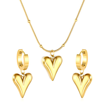 Stainless Steel Gold Pointed Heart Set & Round Snake Chain Jewelry Supplier
