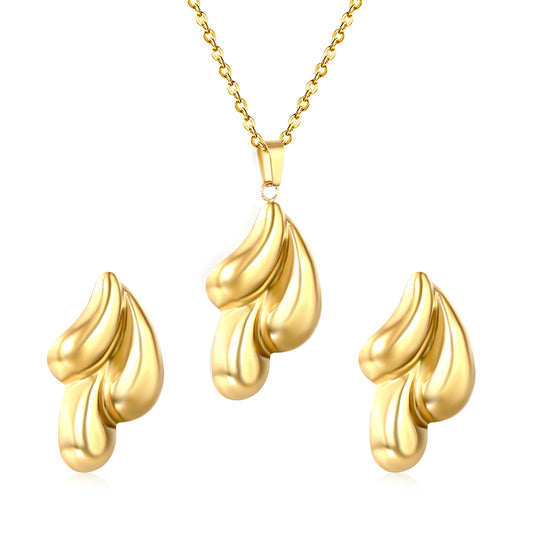Stainless Steel Gold Hydraulic Embossed Three Drops Set & Cross Chain Round Plaque Jewelry Supplier