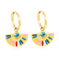 Wholesale Stainless Steel Circle+Scalloped with Colorful Oil Drops+Semi-circle Blue Turquoise Earrings
