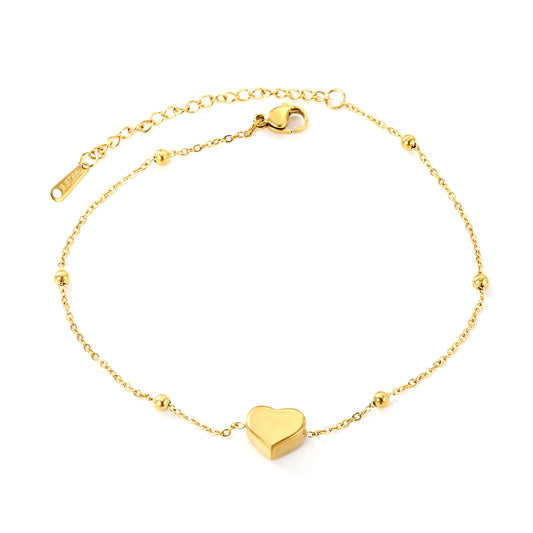 Wholesale Stainless Steel Romantic Heart & Bead Anklet