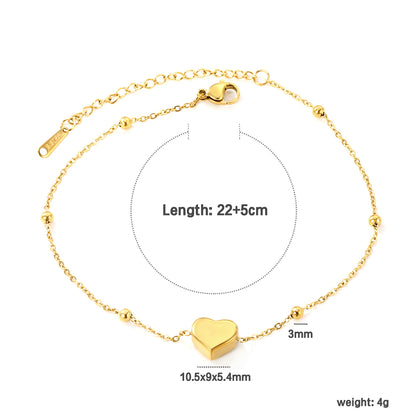 Wholesale Stainless Steel Romantic Heart & Bead Anklet