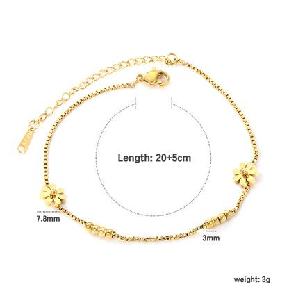 Bulk 18K Gold Plated Botanical Flower & Bead Anklet