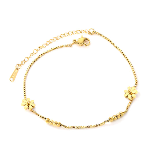 Bulk 18K Gold Plated Botanical Flower & Bead Anklet