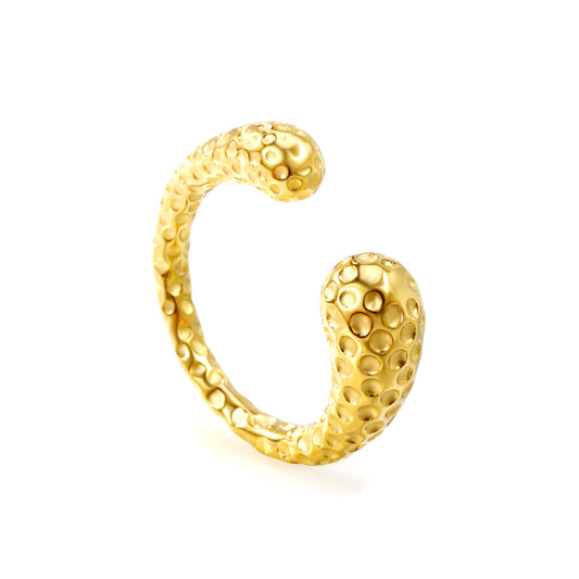 Wholesale 18K Gold Plated Textured C-Ring Granular Surface Open Band Industrial Nature Inspired