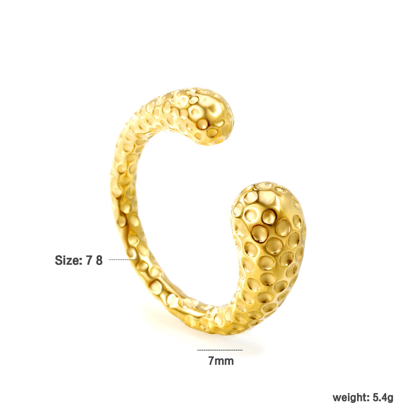 Wholesale 18K Gold Plated Textured C-Ring Granular Surface Open Band Industrial Nature Inspired