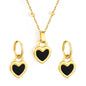 Stainless Steel Gold Double-Sided Black Shell Heart Set & Pearl Chain + Round Tag Jewelry Supplier