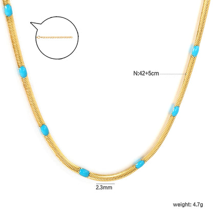 Wholesale stainless steel front and back blue oil drip necklace