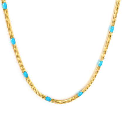 Wholesale stainless steel front and back blue oil drip necklace