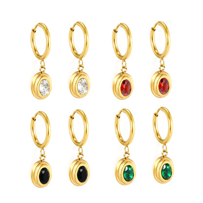 Wholesale Elegant Multicolored Gemstone Embellished Gold Hoop Earrings