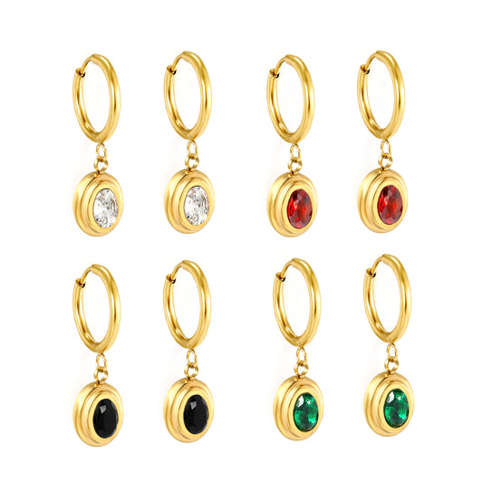 Wholesale Elegant Multicolored Gemstone Embellished Gold Hoop Earrings