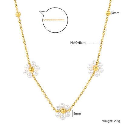 Wholesale Stainless Steel Beads 3 Flowers with White Pearls Pendant Necklace