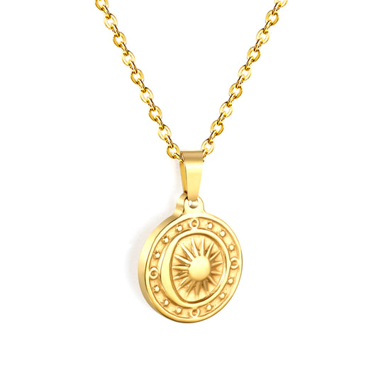 Stainless Steel Sun Moon Star Compass Pendant Necklace Jewelry Supplier
