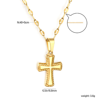 Stainless Steel Gold Cross Pendant Lip Chain + Round-Shaped Tag Necklace Jewelry Supplier