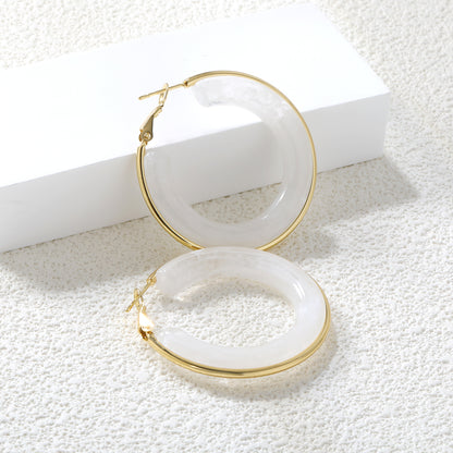 Wholesale 18K Gold - rimmed White Resin Hoop Earrings Bulk